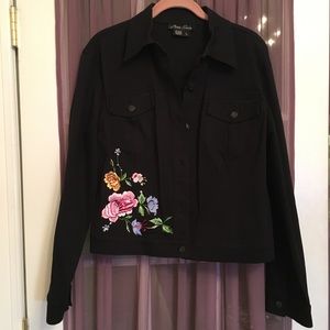 Black Jean style Jacket with Floral Embroidery (L)